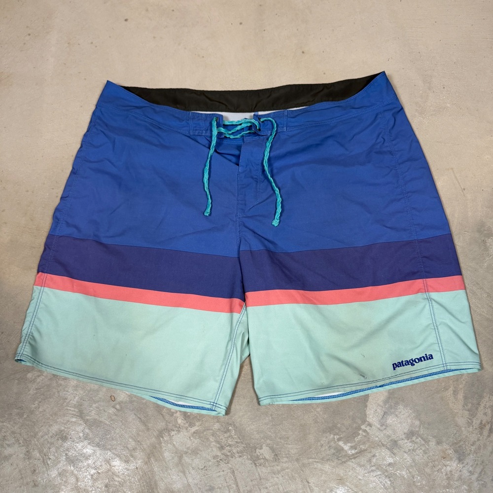 Patagonia Hydro Scivier Mens 36 Blue Colorblock Board Shorts Swim Trunks